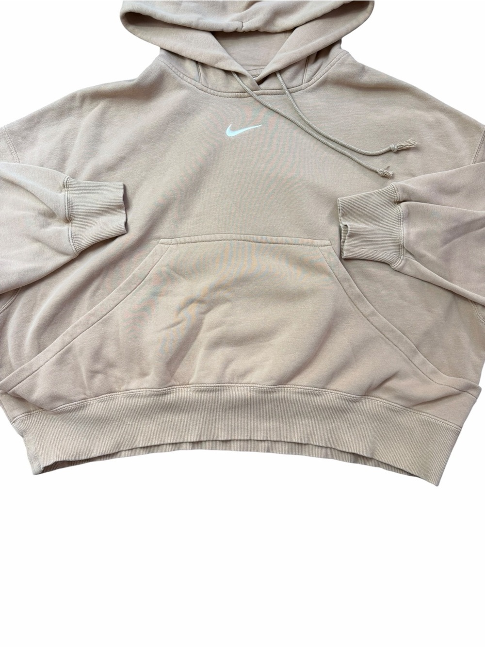 Nike Center Swoosh Phoenix Fleece oversized Beige cropped Women’s medium hoodie - Picture 4 of 7